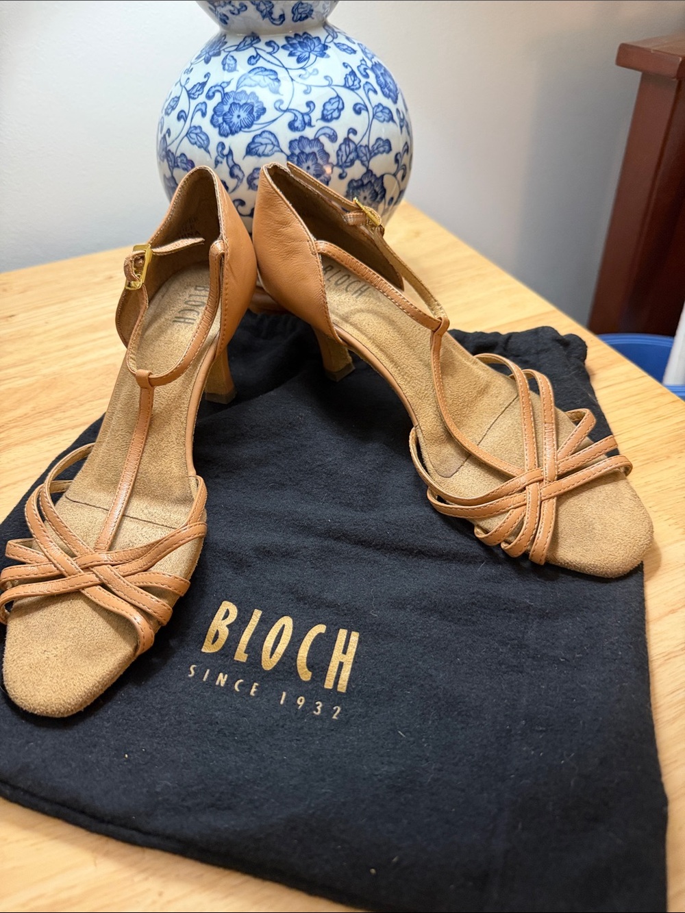 Bloch Tan T-Strap Low Heel Sandals